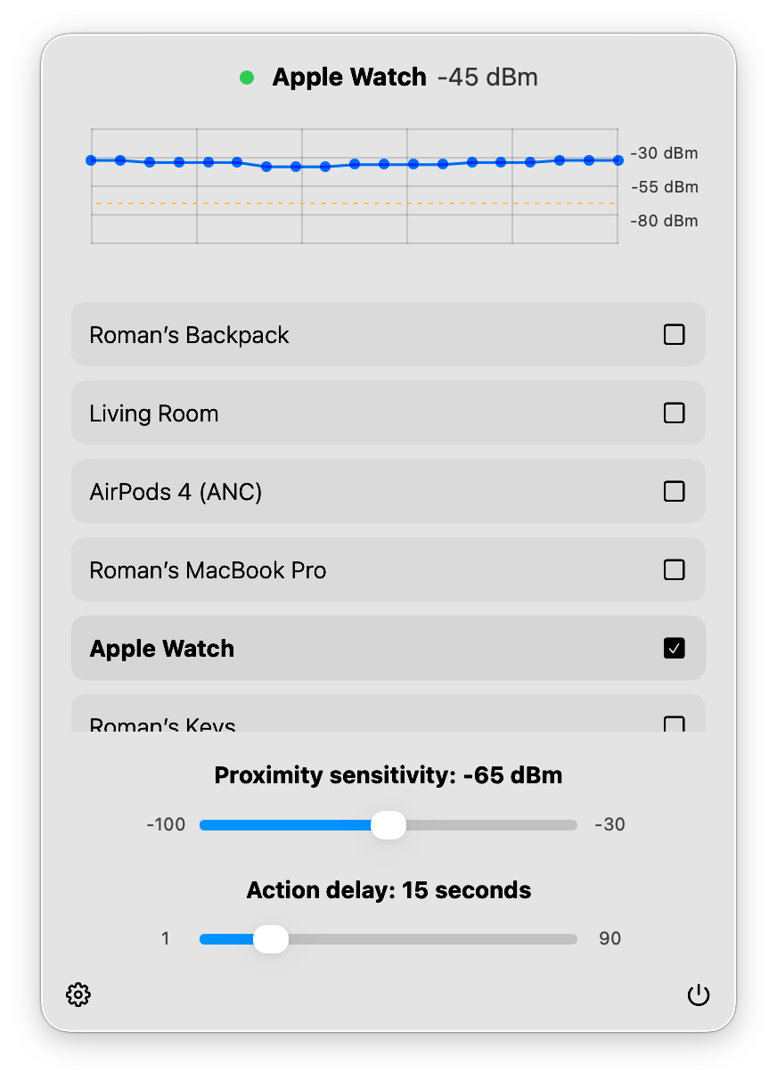 ProximityShortcuts Main Interface Light Mode